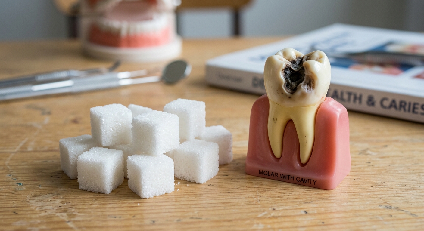 Sugar causes tooth decay by feeding acid-producing bacteria